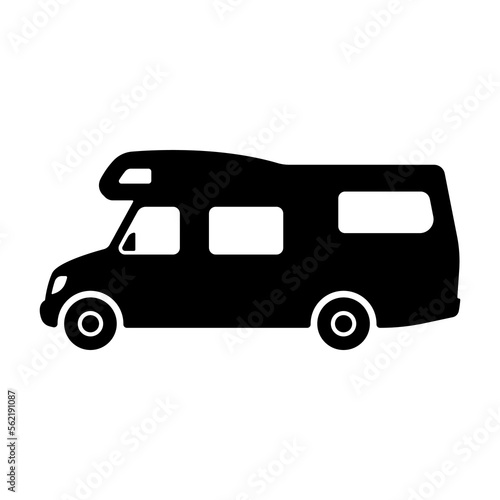 Motorhome icon. Camper, caravan. Black silhouette. Side view. Vector simple flat graphic illustration. Isolated object on a white background. Isolate.