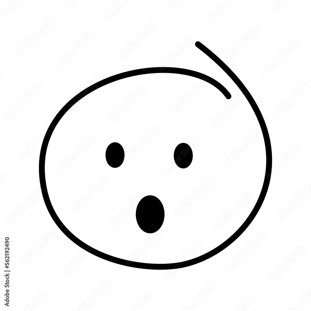 Black and white drawn surprised emoji with eyes wide open and mouth wide open Black and white drawn surprised emoji with eyes wide open and mouth wide open