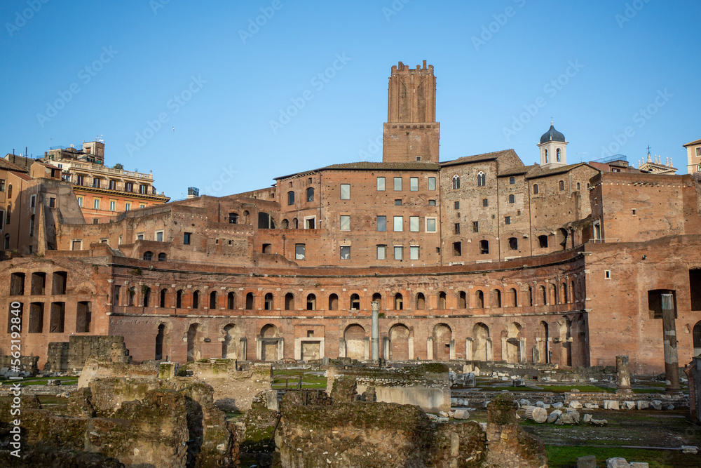 Ruins of Trajan's Market in the Roman Forum in Rome, Italy