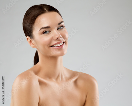 Wallpaper Mural Happy Beauty Girl with Smooth Skin. Beautiful Model with Perfect Natural Make up over White. Cheerful smiling Young Woman. Women Face and Body Skin Care Spa Cosmetology Torontodigital.ca