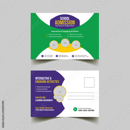 kids back to school promotion education admission postcard template. kids summer camp EDDM Postcard layout. 