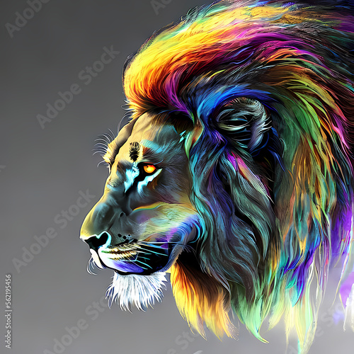 Löwenkopf in schönen Farben. Ai generiert. Biopunk