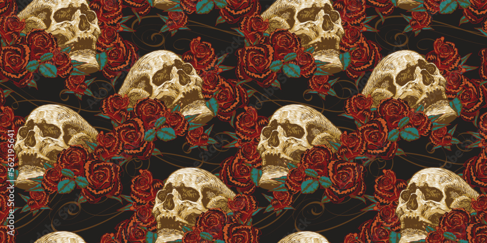 Skull And Roses Texture vector image of a seamless texture of a skull in roses Stock Vector ...
