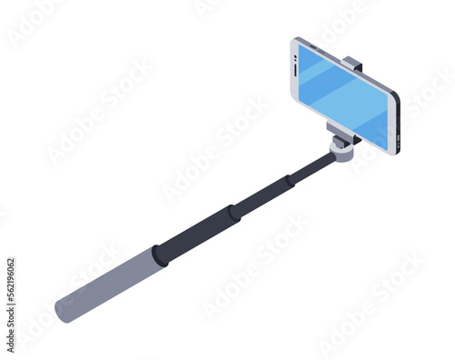3d icon selfie stick monopod, self portrait tool. Gadget for smartphone photography. 

Monopod selfie shots device. Digital technology, electronic equipment. Vector isometric illustration