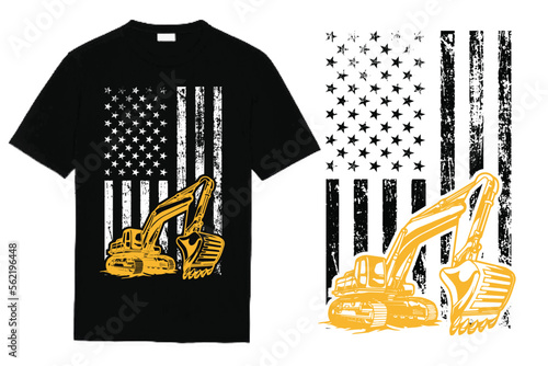 Excavator USA Flag T Shirt Design