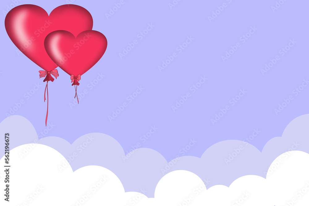 Balloons in the shape of a heart on the background of the sky and clouds.