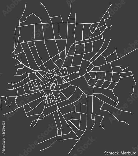 Detailed navigation black lines urban street roads map of the SCHRÖCK DISTRICT of the German town of MARBURG, Germany on vintage beige background