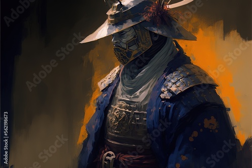Samurai warrior painting with armor, background. AI digital illustration