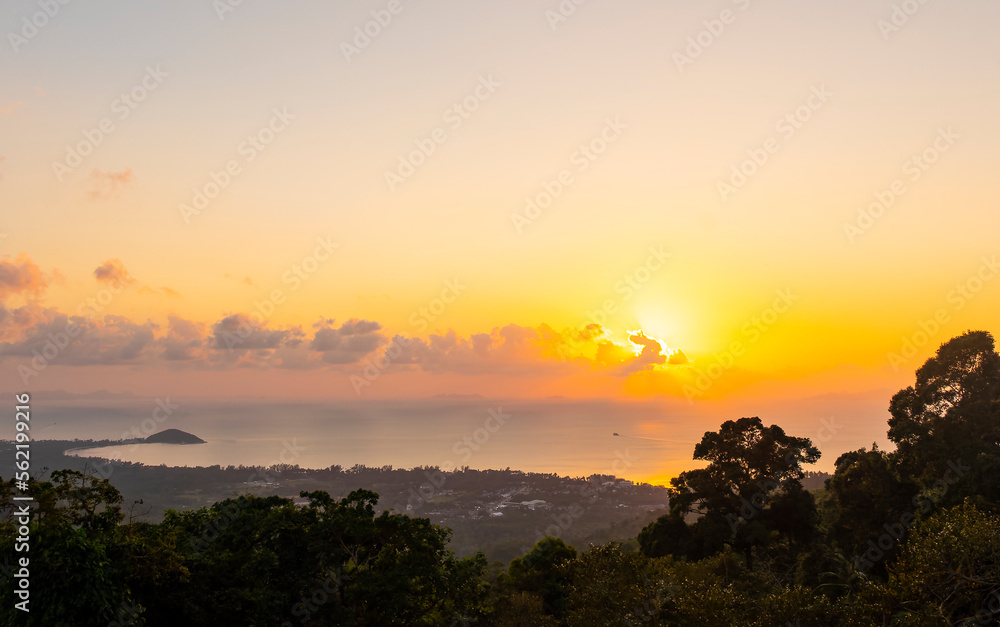 Beautiful view of sunset and sea from the view point in Koh Samui Island, Thailand