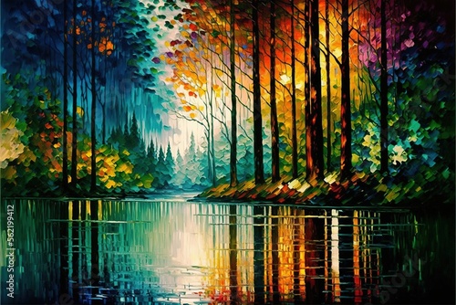 forest lake, pop art, canvas print, wall art