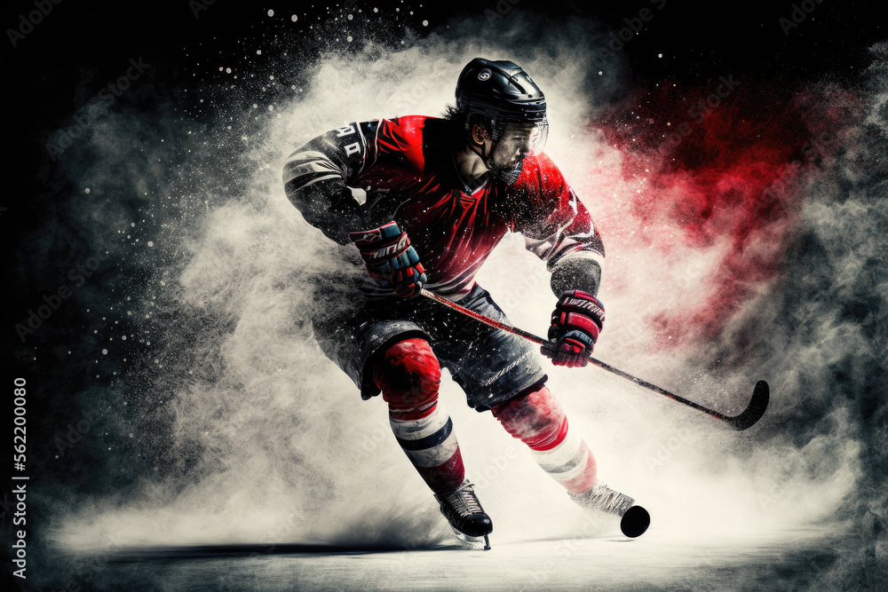 Fotomurale, carta da parati ice hockey player with stick in action.  generative ai | Europosters