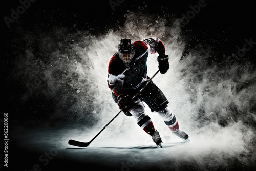 ice hockey player with stick in action. generative ai