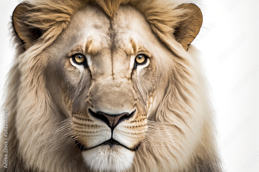 Lion face standing still with imposing pose. AI digital illustration