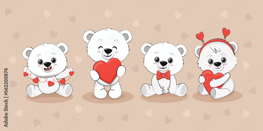 Cute cartoon polar bear cub with a heart for your disign. Valentine's day card. Vector illustration Cute cartoon polar bear cub with a heart for your disign. Valentine's day card. Vector illustration