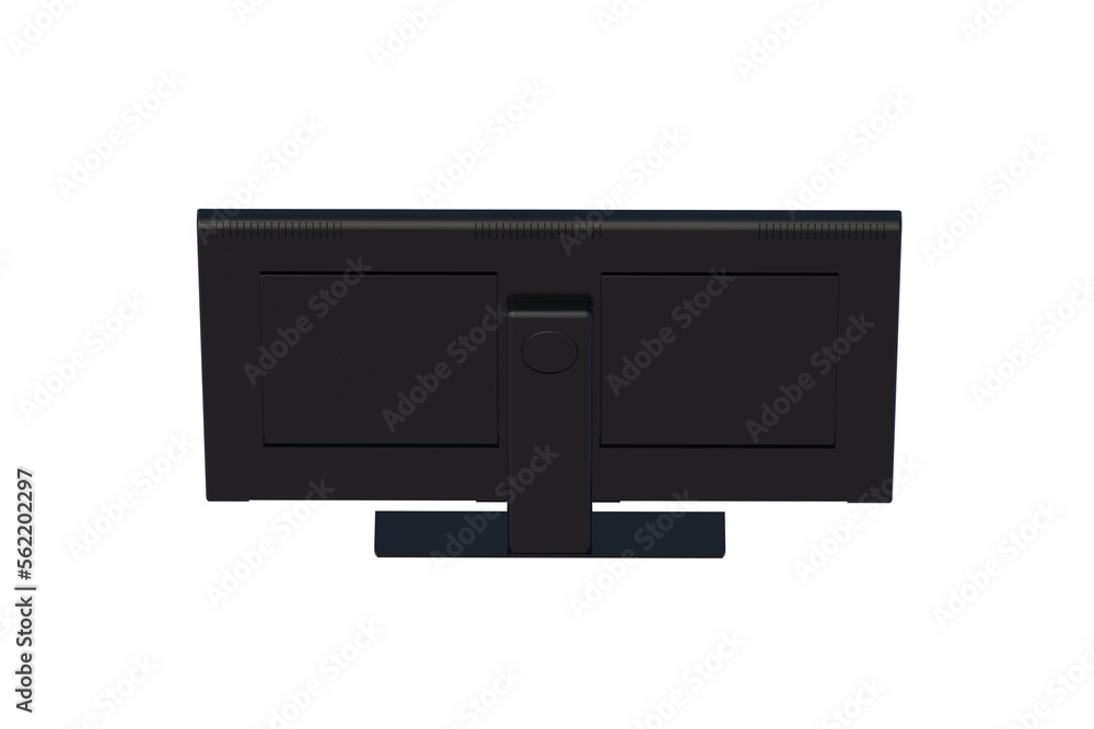 Flat wide TV isolated on white background. Back view. Computer monitor. lcd panel. 3d render Flat wide TV isolated on white background. Back view. Computer monitor. lcd panel. 3d render