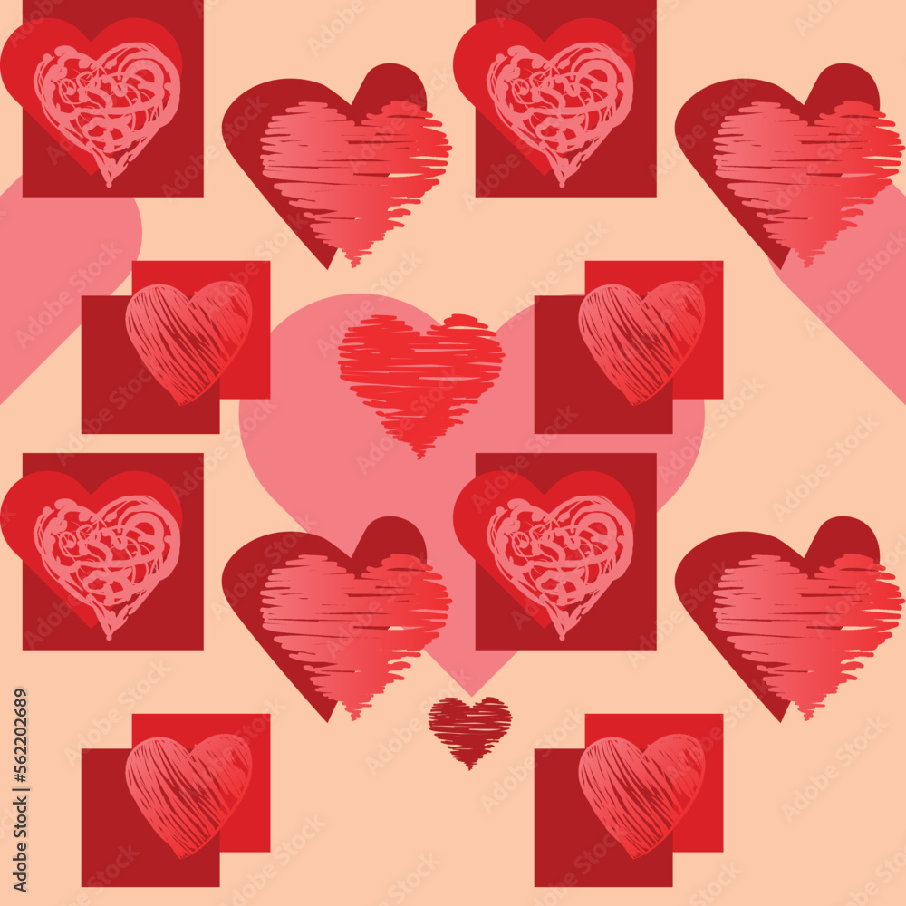 Seamless pattern, doodle. Hearts. Valentine. Love card. Valentine's Day