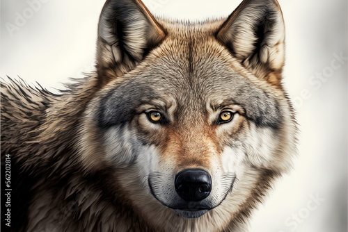 Illustration of a wolf's face, white background. Generative AI