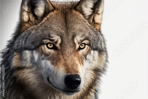 Illustration of a wolf s face  white background. Generative AI