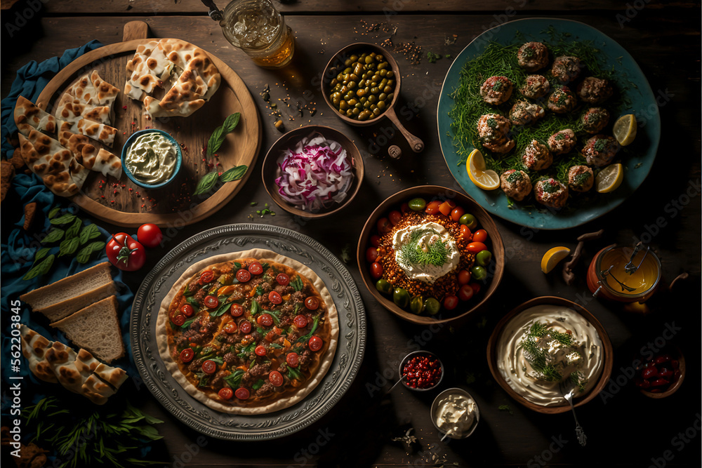 A variety of Eastern meals. Generative AI A variety of Eastern meals. Generative AI