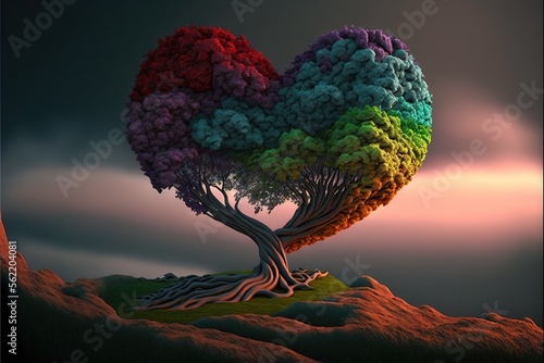 Heart shaped tree digital art ai generated