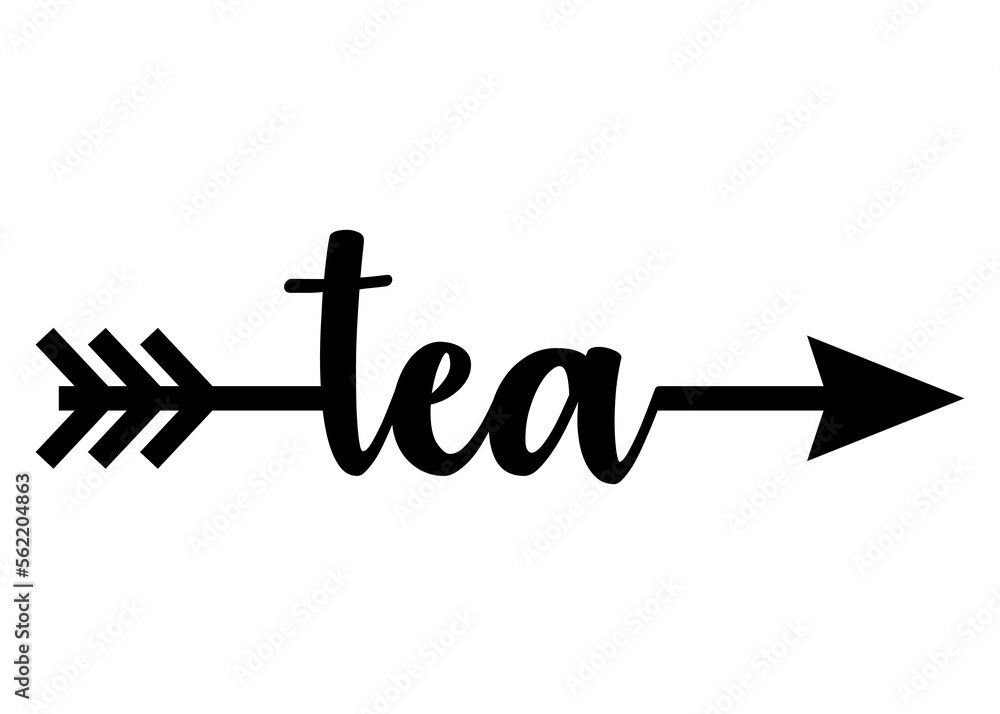 Letras de la palabra tea en texto manuscrito con forma de flecha Letras de la palabra tea en texto manuscrito con forma de flecha
