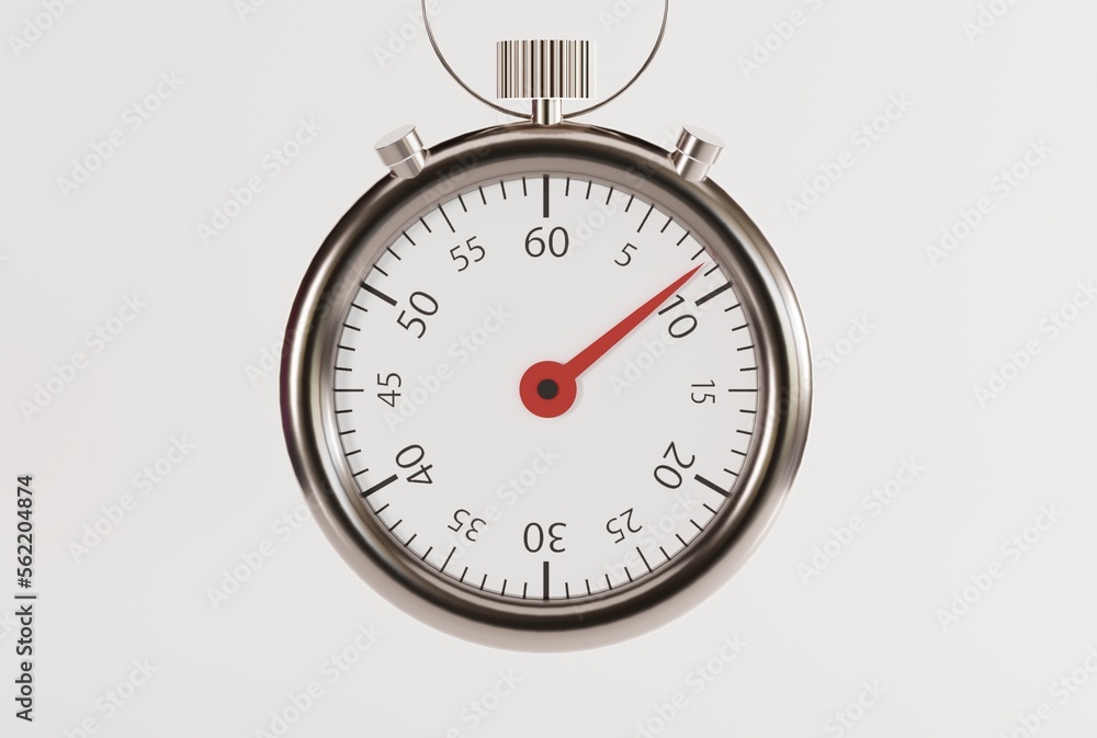 Stopwatch isolated on white background. The concept of time passing, doing something on time. Countdown to the end of the challenge. Classic stopwatch with pointers. 3D render, 3D illustration. Stopwatch isolated on white background. The concept of time passing, doing something on time. Countdown to the end of the challenge. Classic stopwatch with pointers. 3D render, 3D illustration.