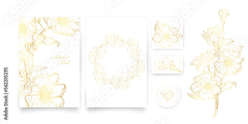 A set of cards with a gold floral ornament. Romantic set
