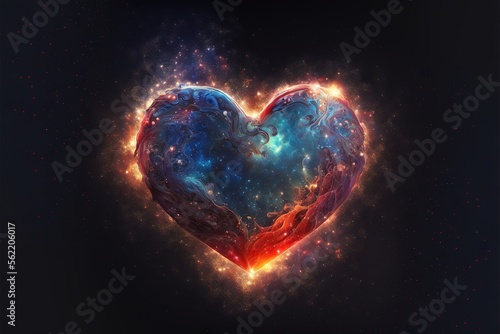 Heart-shaped galaxy wallpaper digital art illustration Ai generated