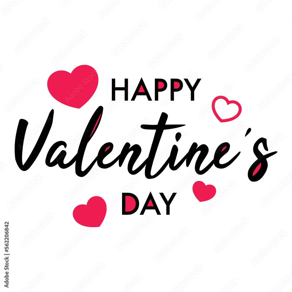 Valentines Day greeting card template with typography text happy valentine`s day and pink hearts