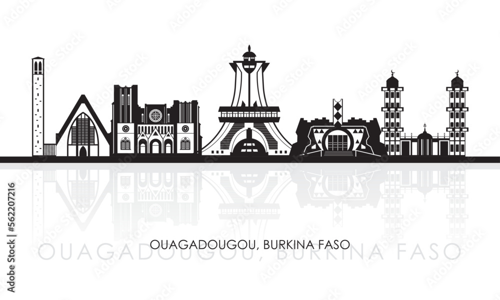 Silhouette Skyline panorama of city of Ouagadougou, Burkina Faso - vector illustration