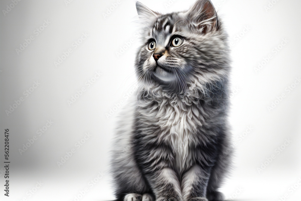 Fototapeta premium Cat illustration - Cute cat - Furry cat - Cat on white background - Cat in studio