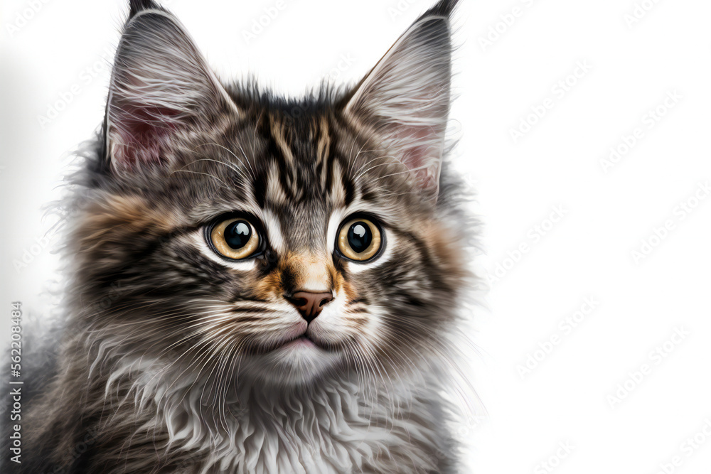 Cat illustration - Cute cat - Furry cat - Cat on white background - Cat in studio