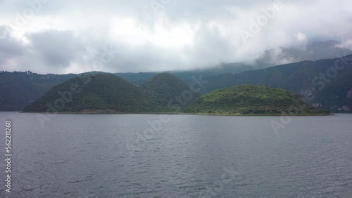 Cuicocha crater lake at the foot of Cotacachi Volcano in the Ecuadorian Andes.