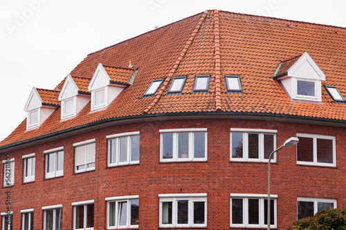 Architecture of Cuxhaven city, Germany. European houses with red tiles.