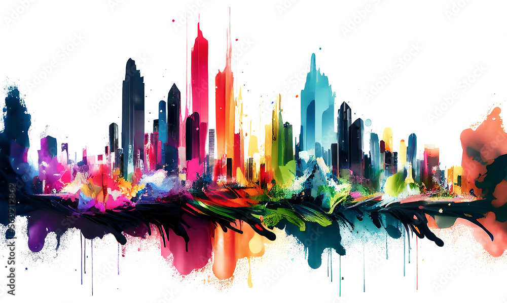 Stylish city with skyscrapers. Urban stripe illustration. House silhouettes Generative AI Stylish city with skyscrapers. Urban stripe illustration. House silhouettes Generative AI