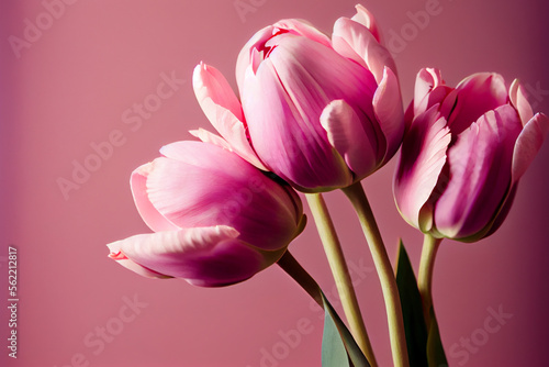 Wundersch  ne rosa Tulpen auf Hintergrund mit Platzhalter. Perfekter Hintergrund f  r den Fr  hling  Valentinstag  Ostern  Geburtstag  Hochzeit  Muttertag und Weltfrauentag - Ai generiert