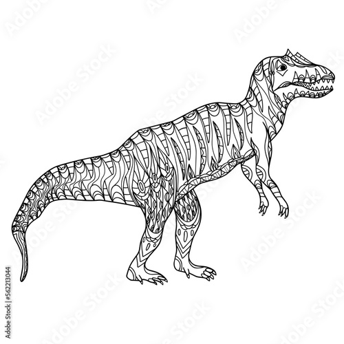 Hand drawn dinosaur ceratosaurus nasicornus. Coloring book page antistress for adults and children. Prehistoric doodle cartoon animal. Vector outline sketch illustration isolated on white background