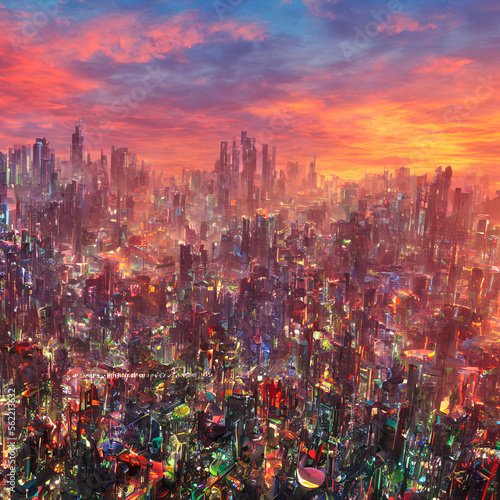 Distopic Realistic City Sunset    Generative AI   