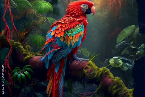 Wallpaper Mural Bright-eyed parrot resting on a jungle branch created with Generative AI Torontodigital.ca