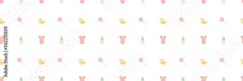 Simple seamless pattern with baby items. Cute print for nursery wallpaper and bedding design.