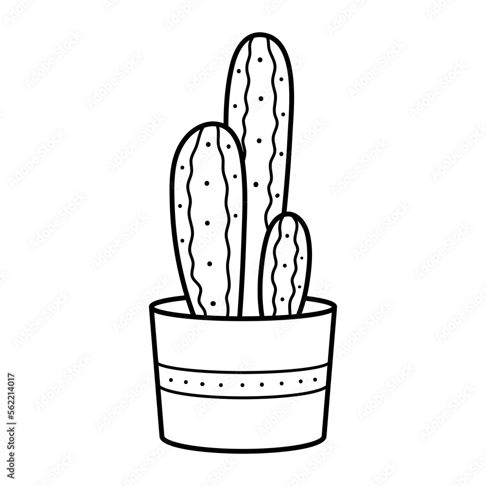 Cute cactus in a small pot. Linear doodle illustration. Simple element for design. Gardening and home hobby. A beautiful interior item for a minimalist design. Stylized print for products. Cute cactus in a small pot. Linear doodle illustration. Simple element for design. Gardening and home hobby. A beautiful interior item for a minimalist design. Stylized print for products.