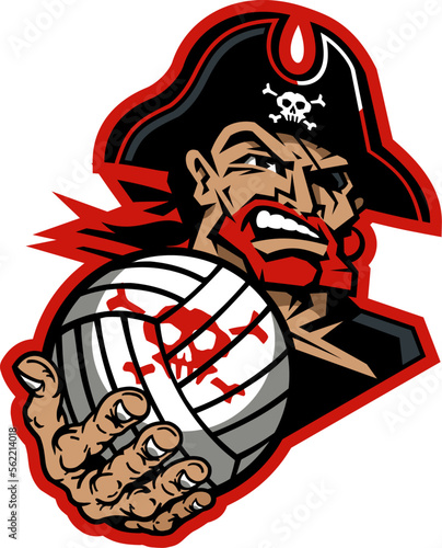 Fotografia pirate mascot holding volleyball for school, college or league sports