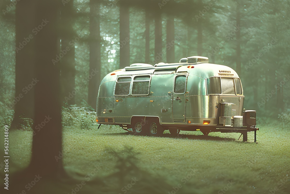 Old vintage air streamer camping caravan in the forest