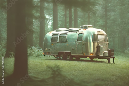 Old vintage air streamer camping caravan in the forest