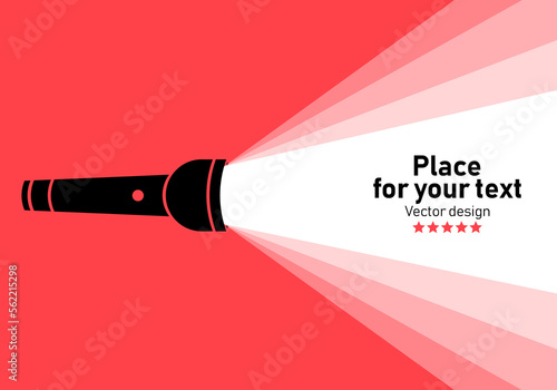 Flashlight or torch lighting up background, flat style, Vector illustration image. 