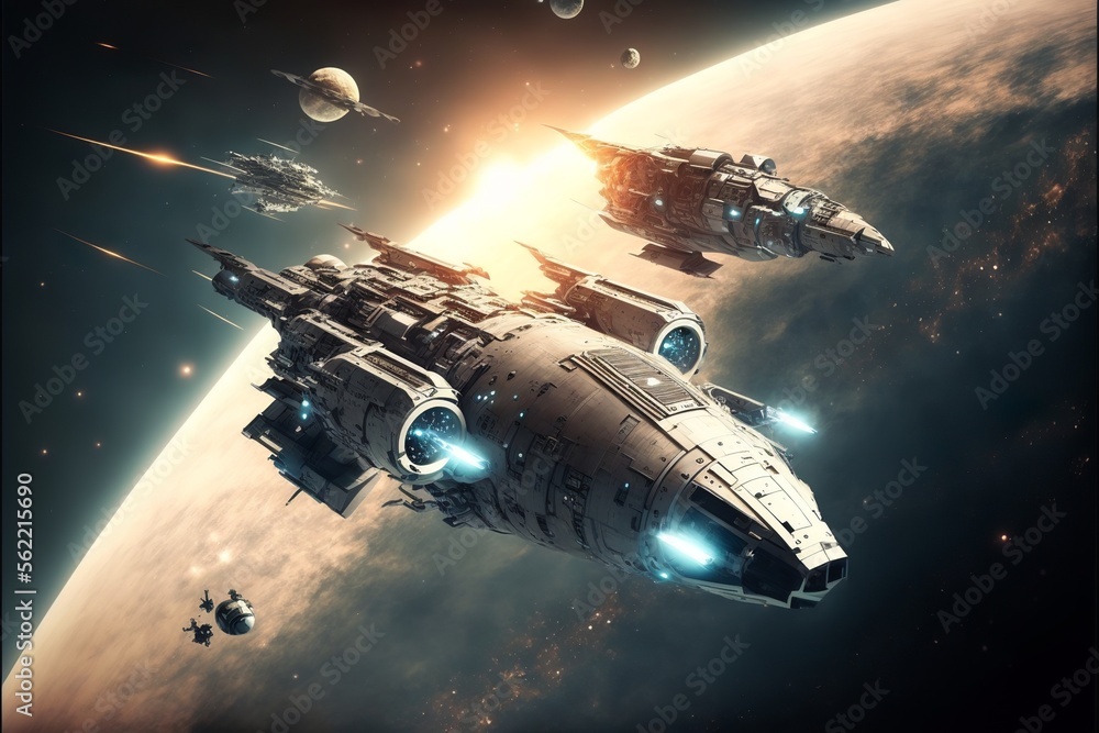 ภาพประกอบสต็อก Space combat science fiction scenery wallpaper with