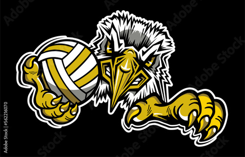 eagle mascot holding volleyball for school, college or league sports