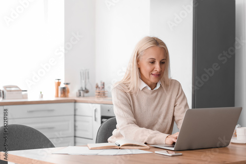 Mature woman using laptop a...