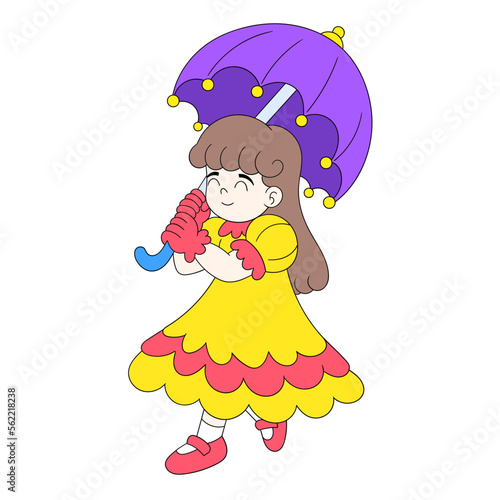 girl is dressed in a beautiful dress holding an umbrella