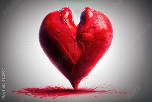 Illustration eines roten schlagenden Herzens auf weißem Hintergrund, professionelle rohe Farbe, hohe Detailgenauigkeit, lebendige Farben photo
